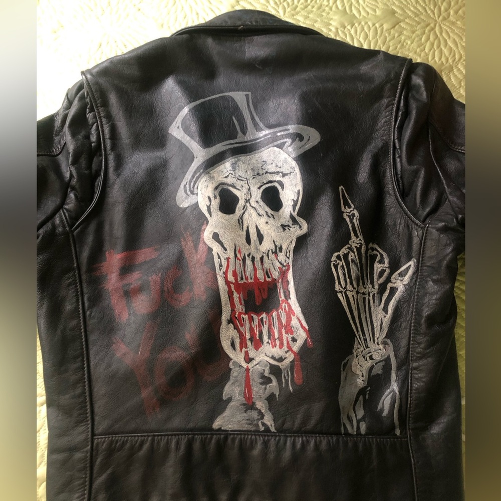 Vintage black leather jacket. One of a kind made in Hollywood circa 1990